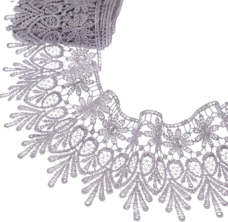 GXTIZAS Gray Lace Trim 5 Yards Wide Venise Lace Ribbon Embroidered Edge Trim for Sewing Crafts Pillow Case - Image 1